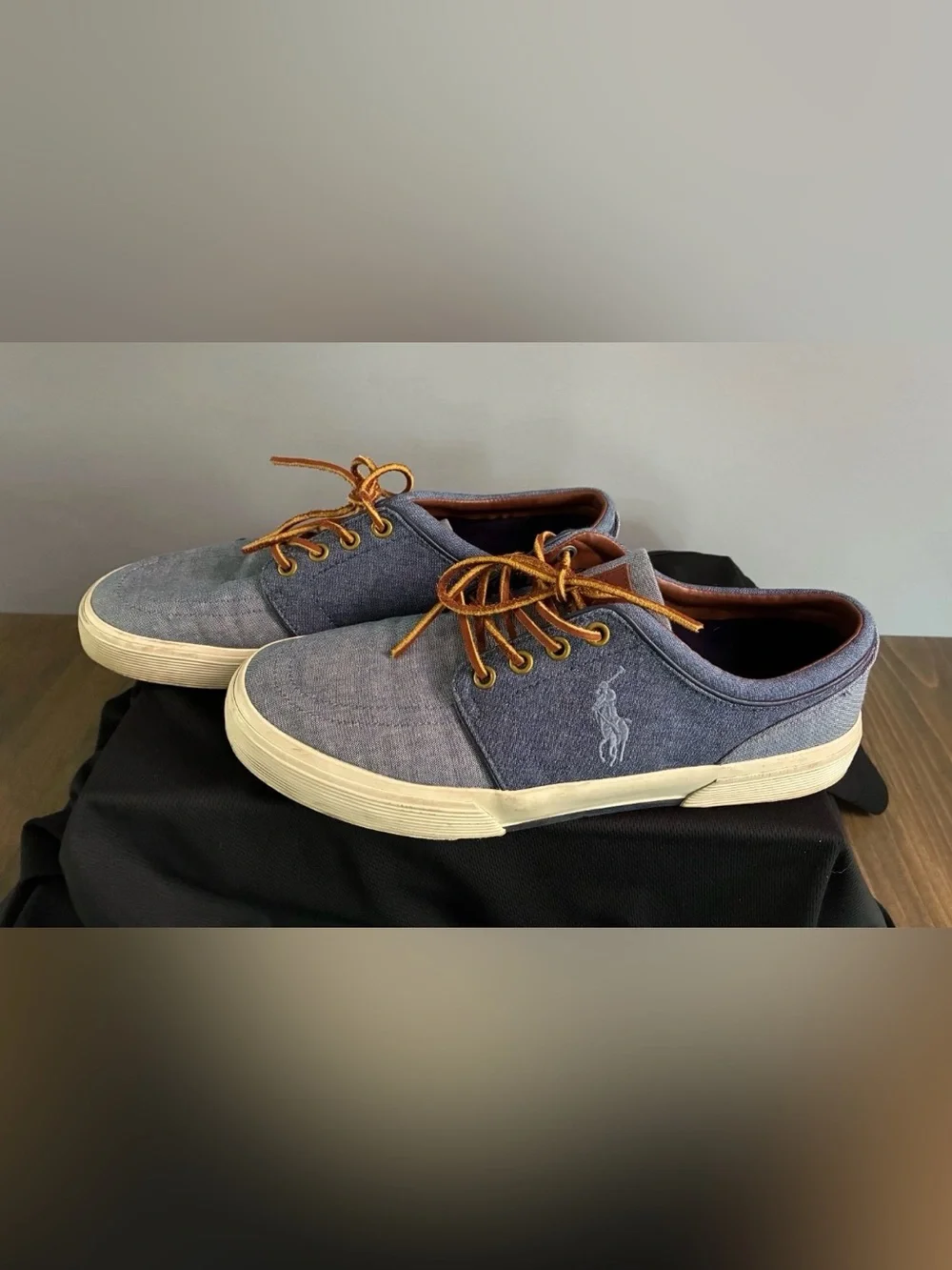 Polo Ralph Lauren Men's Size 9D Blue Classic Low-Top Denim Sneakers Shoes Faxon